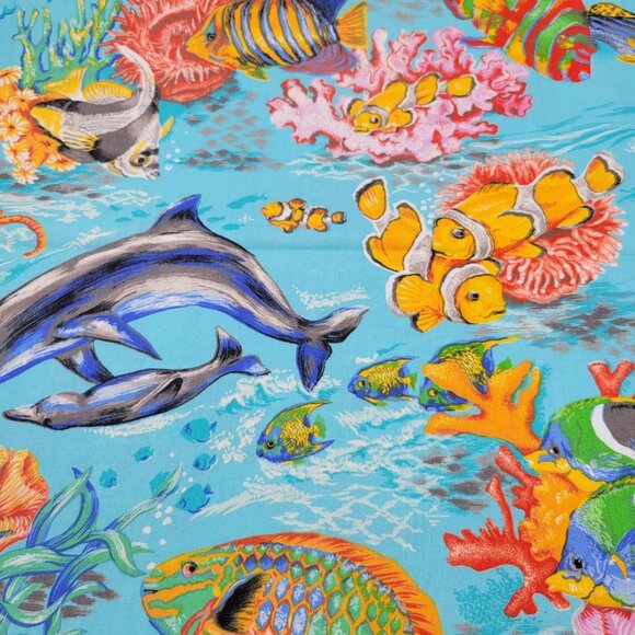 Colorful Ocean Life Cotton Fabric Cranston Print Works Fish Coral 1 Yard - Picture 2 of 6